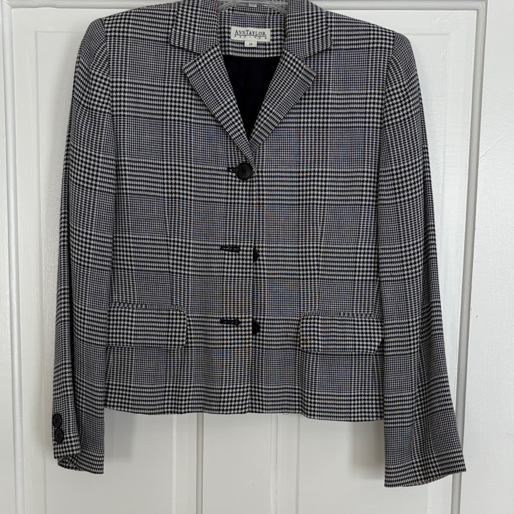 Ann Taylor Women's Black and‎ White Checkered Blazer